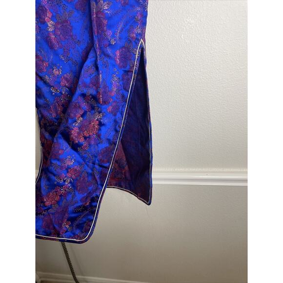 golden dragon, blue Asian Print Slit midi dress, Size 2-4 - Picture 3 of 6